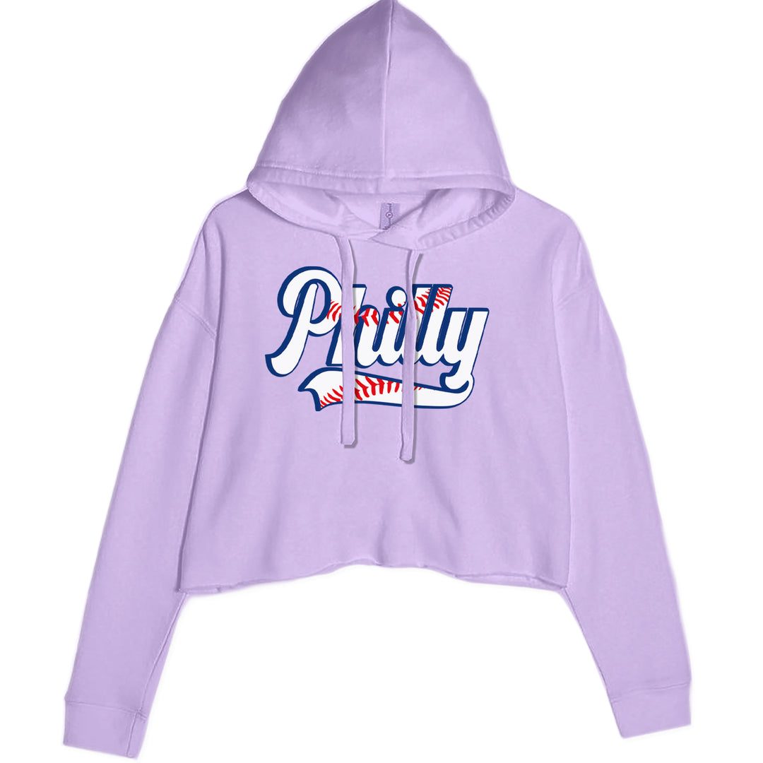 Philly Baseball Stitching graphic on Women's Cropped Fleece Hoodie in Lavender