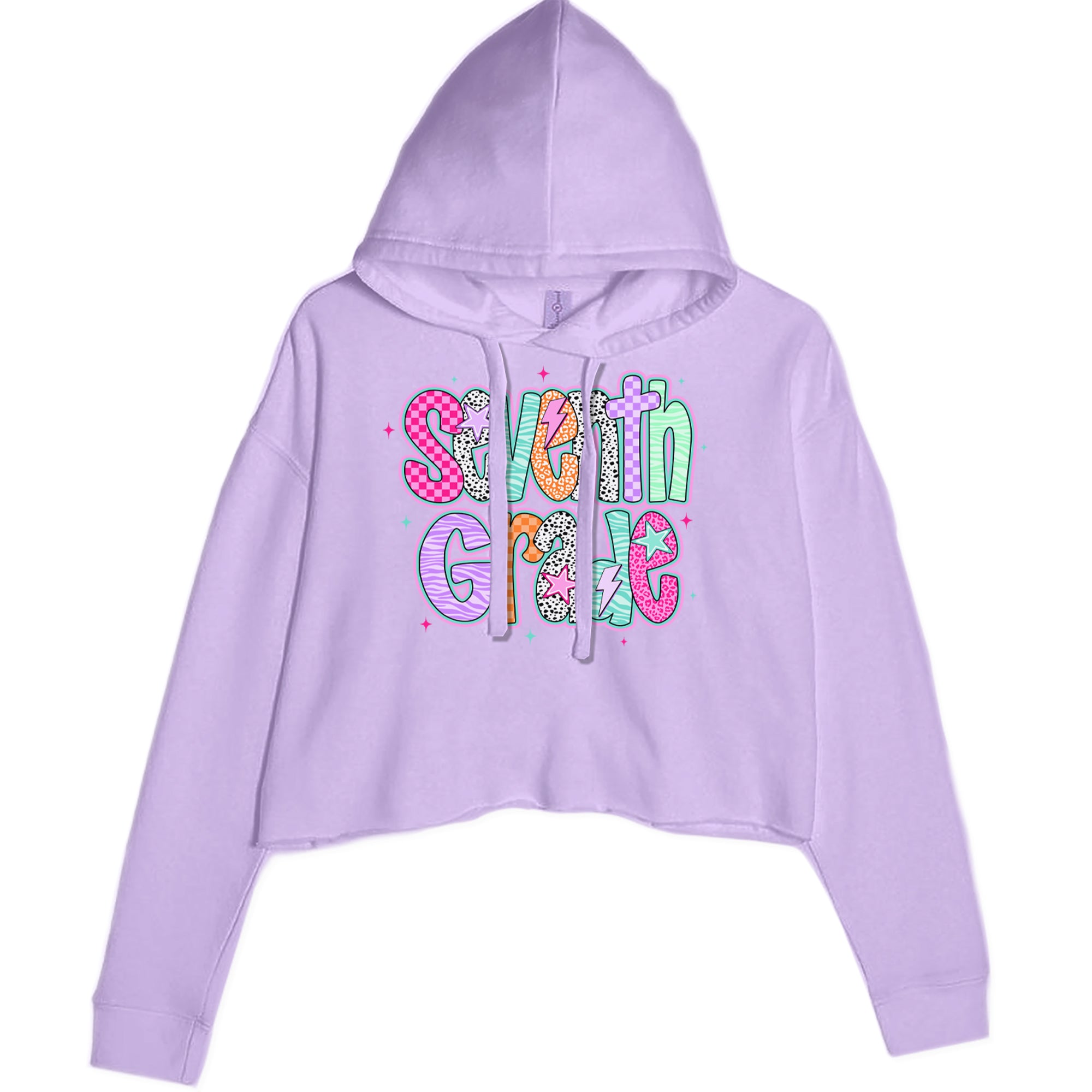 Seventh Grade Swagger Colorful Back to School Cropped Hoodie Sweatshirt Lavender