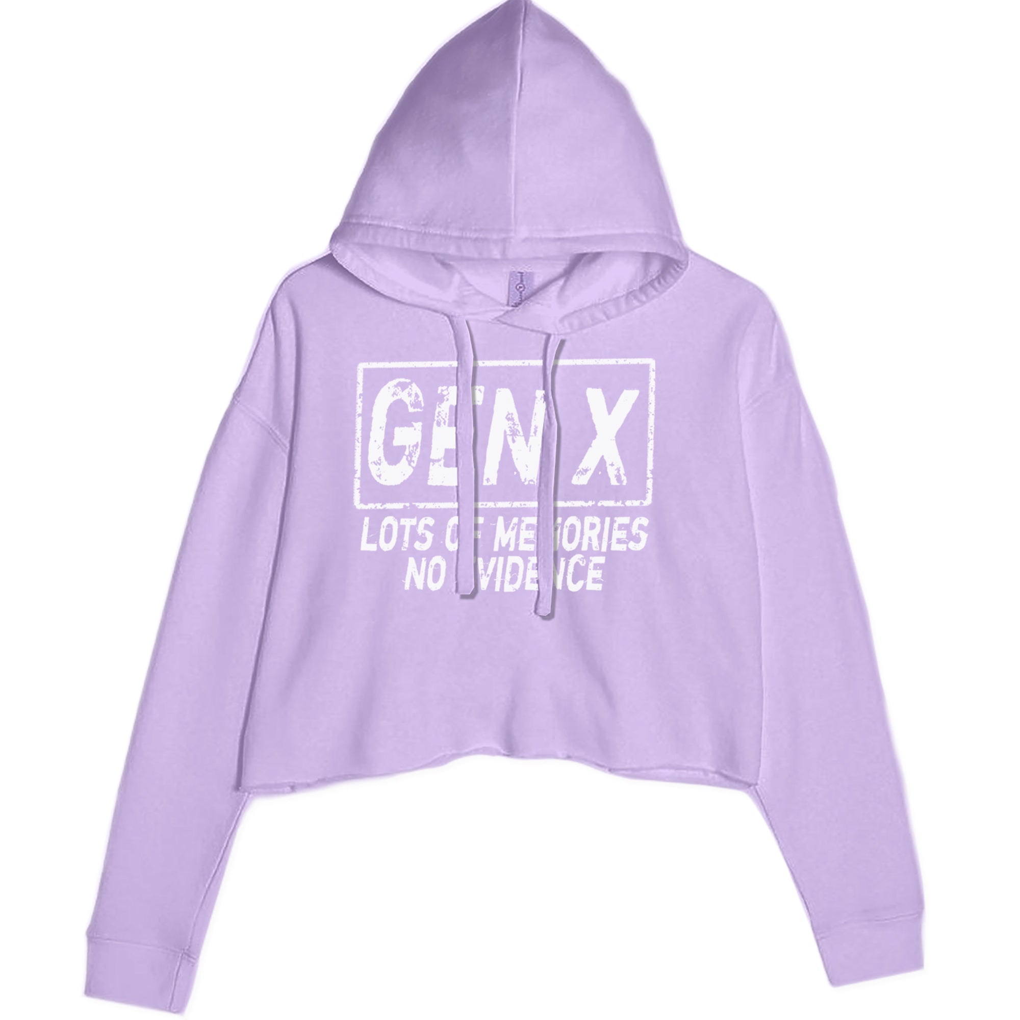 Gen X Lots of Memories No Evidence Nostalgia Cropped Hoodie Sweatshirt Lavender