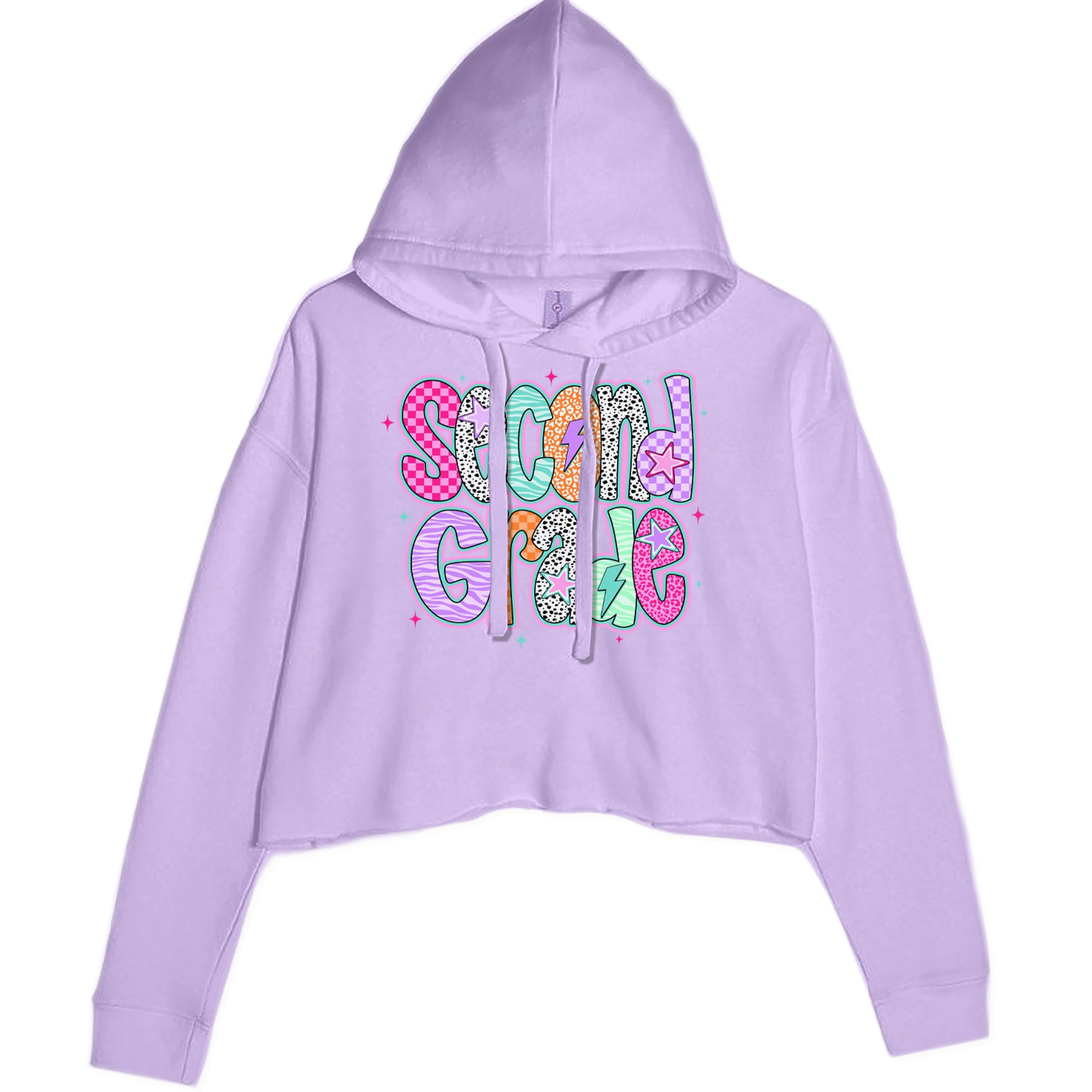 Second Grade Star Colorful Back to School Cropped Hoodie Sweatshirt Lavender