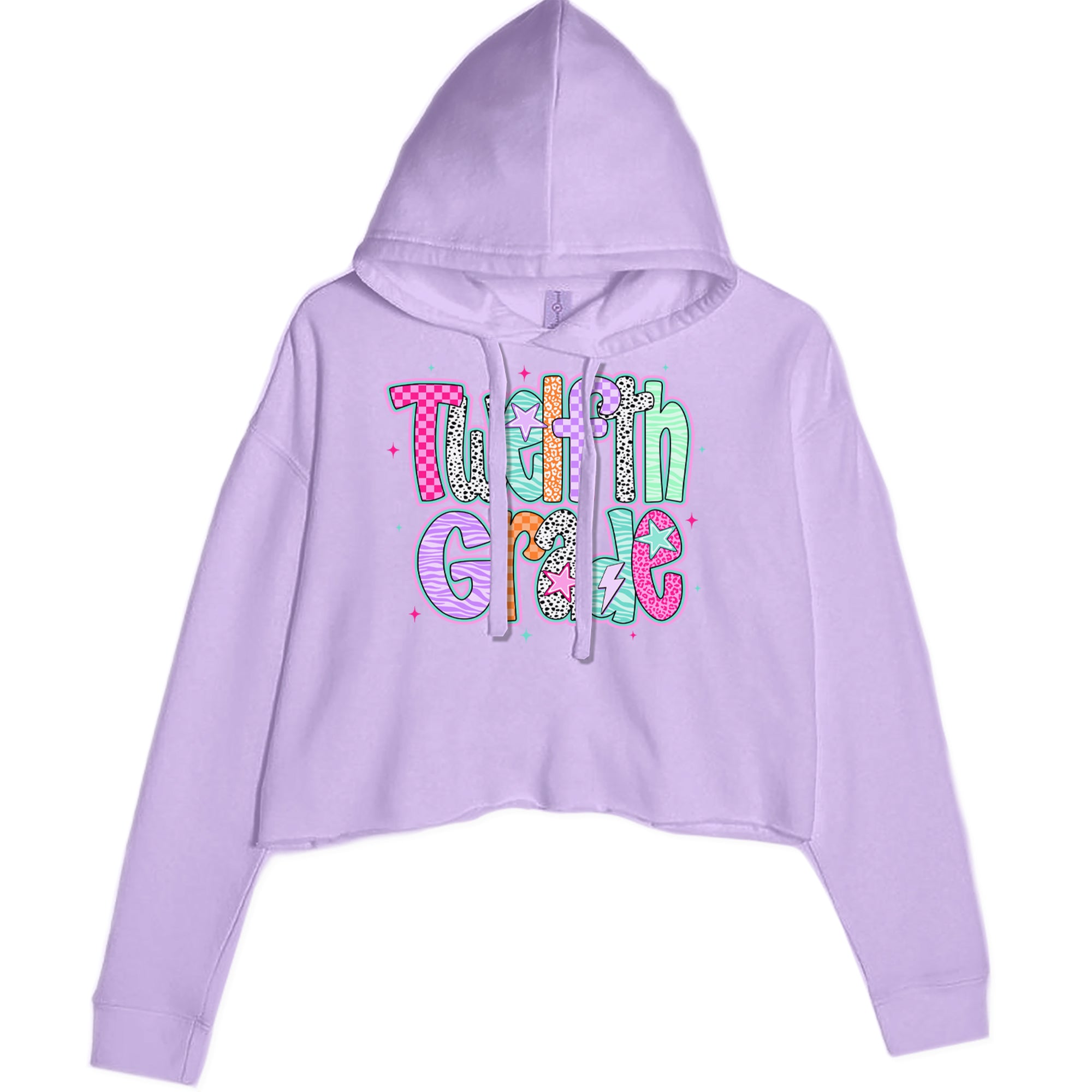 Senior Year Colorful Back to School Cropped Hoodie Sweatshirt Lavender