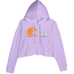 Pumpkin Pacman Chasing Ghosts Halloween Cropped Hoodie Sweatshirt Lavender