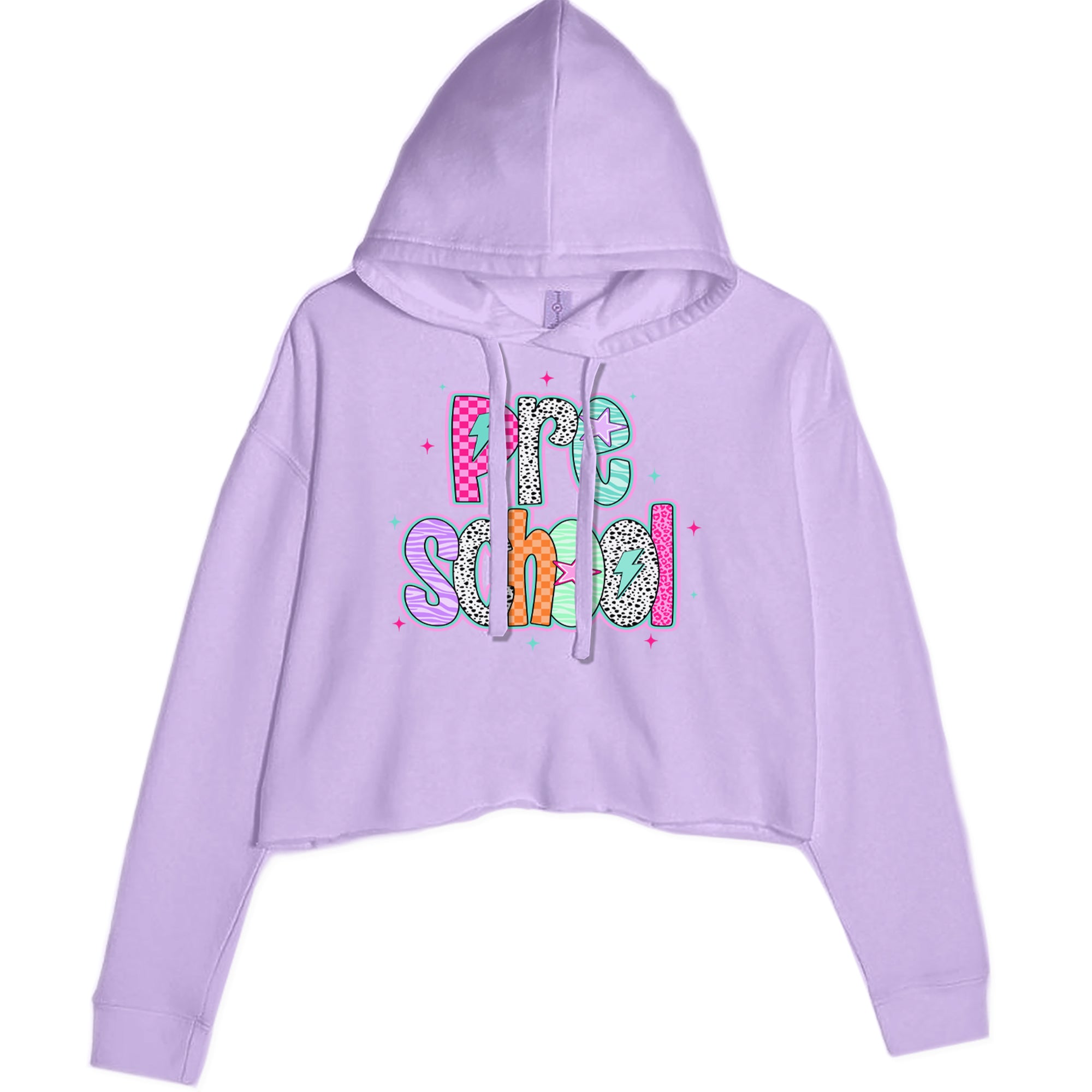 Preschool Power Colorful Back to School Cropped Hoodie Sweatshirt Lavender
