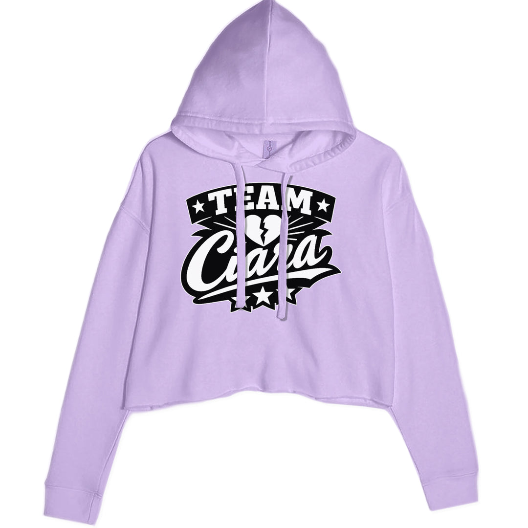 Team Ciara Scamanda Broken Heart graphic on Women's Cropped Fleece Hoodie in Lavender