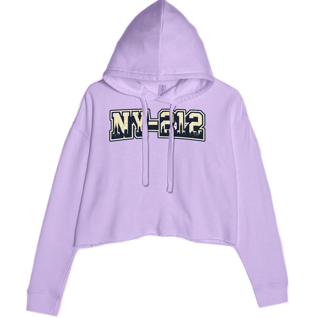 New York City 212 Area Code Skyline  Cropped Hoodie Sweatshirt Lavender