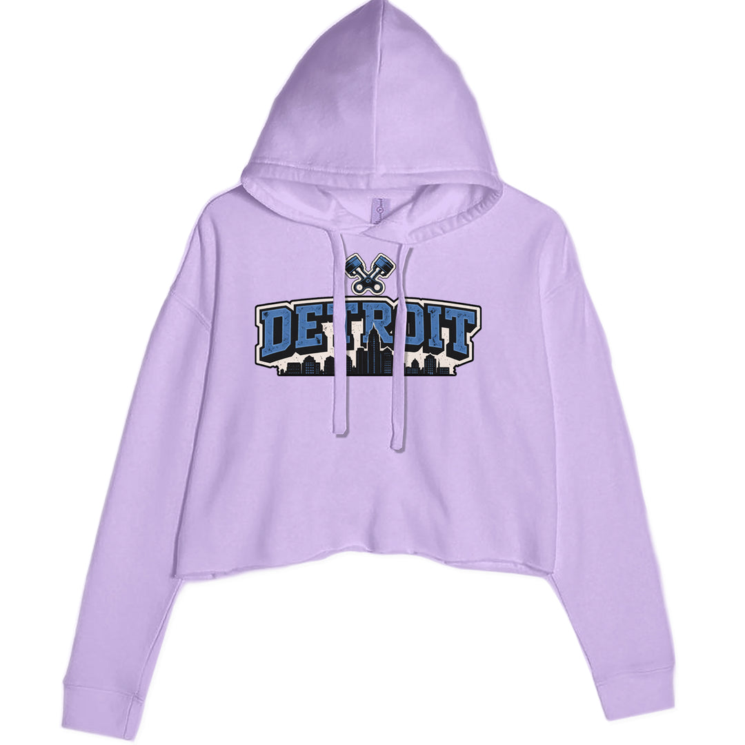Detroit Motor City Retro Piston Cropped Hoodie Sweatshirt Lavender