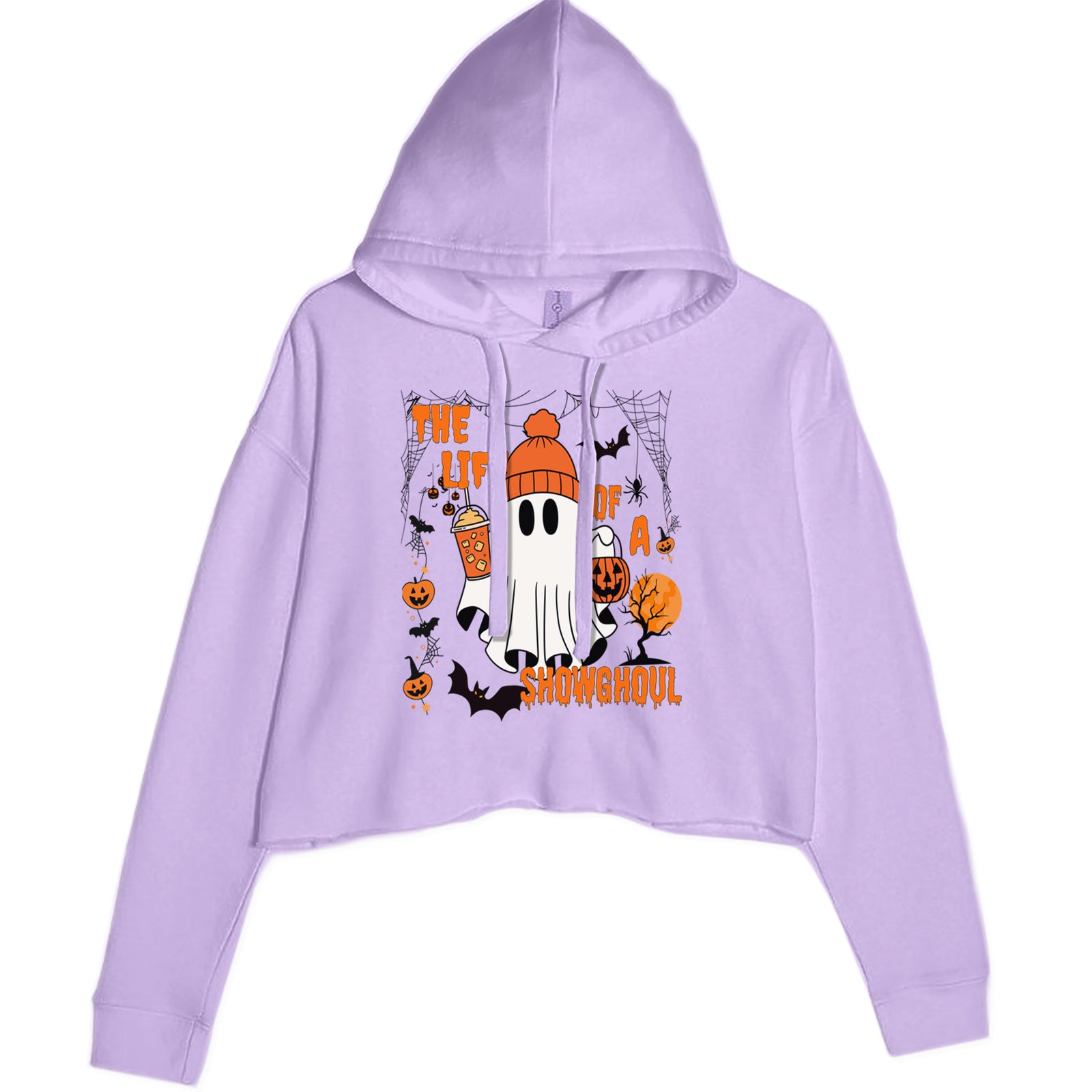 Life of a Showghoul Halloween Showgirl Vibes Cropped Hoodie Sweatshirt Lavender