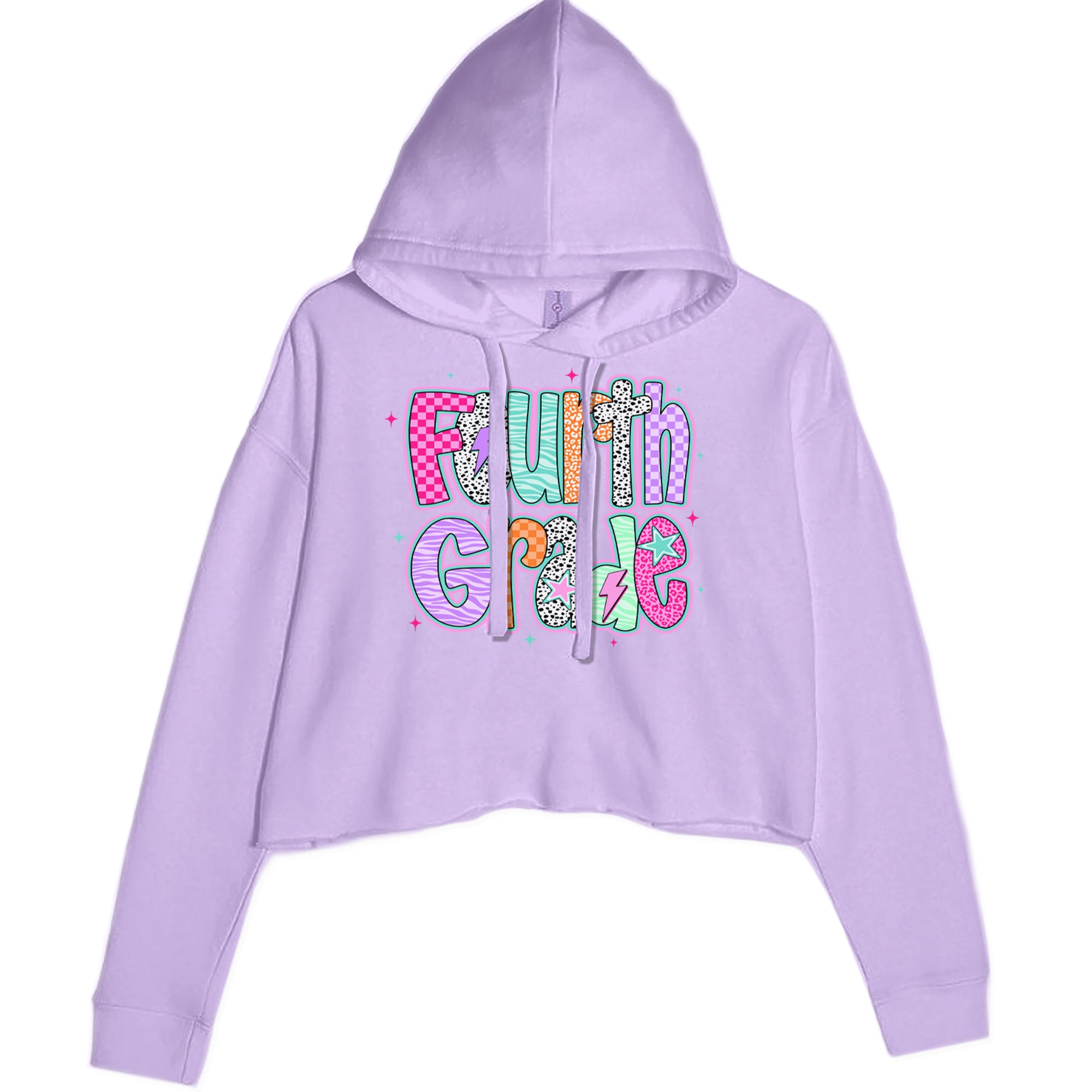 Fourth Grade Fierce Colorful Back to School Cropped Hoodie Sweatshirt Lavender
