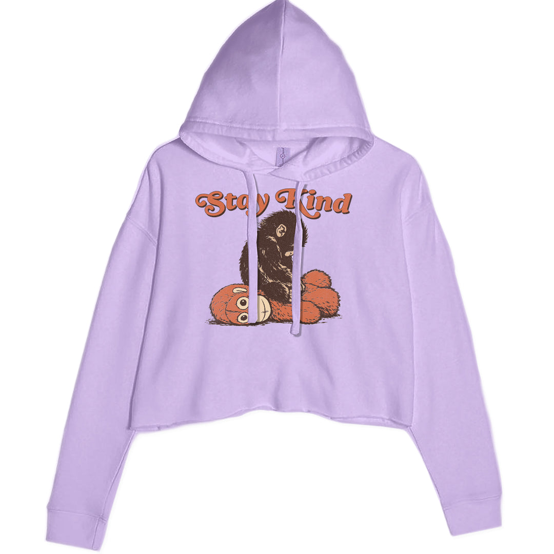 Punch Stay Kind Macaque Cropped Hoodie Sweatshirt Lavender
