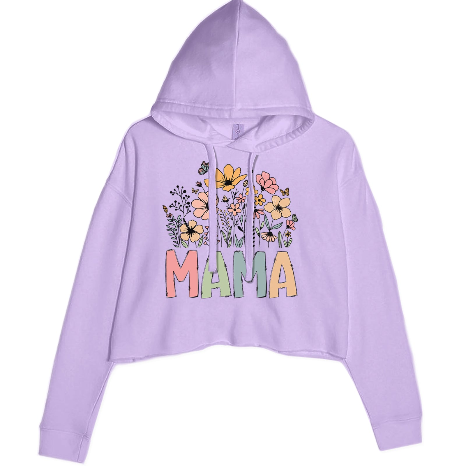 Mama Wildflower Retro Flower Cropped Hoodie Sweatshirt Lavender
