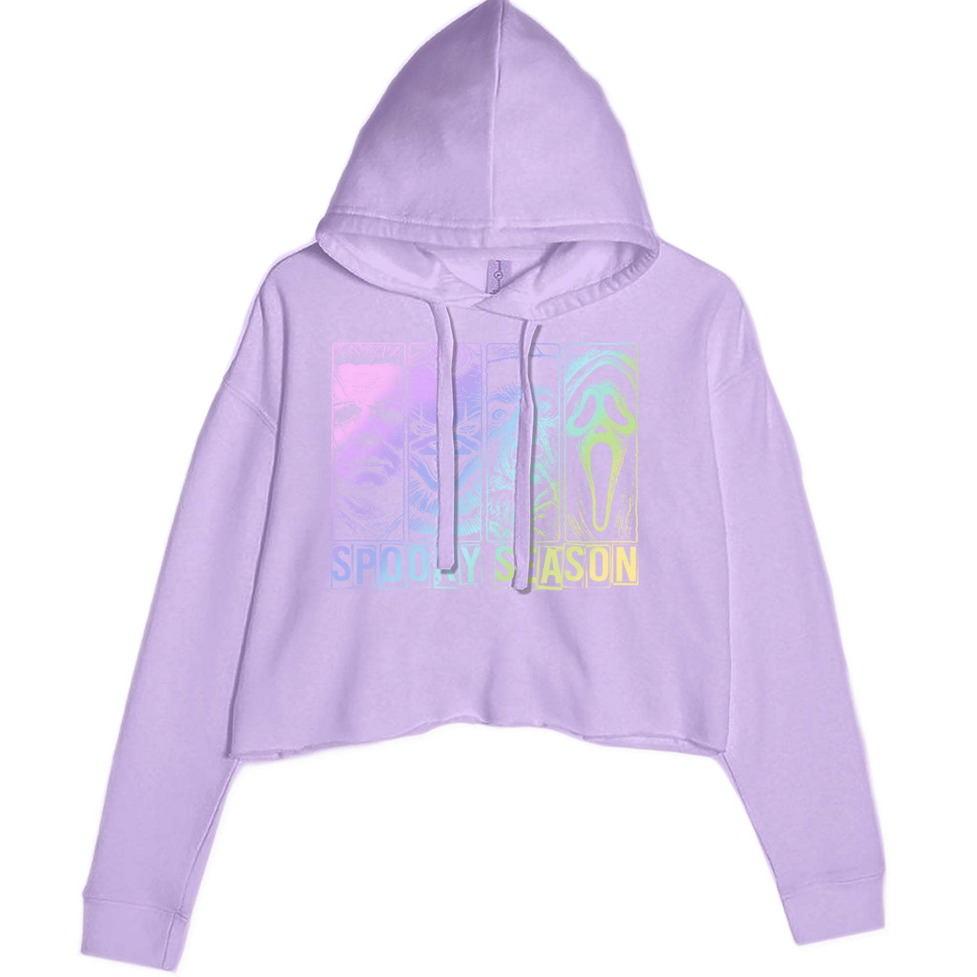 Spooky Season Horror Icons Halloween Cropped Hoodie Sweatshirt Lavender