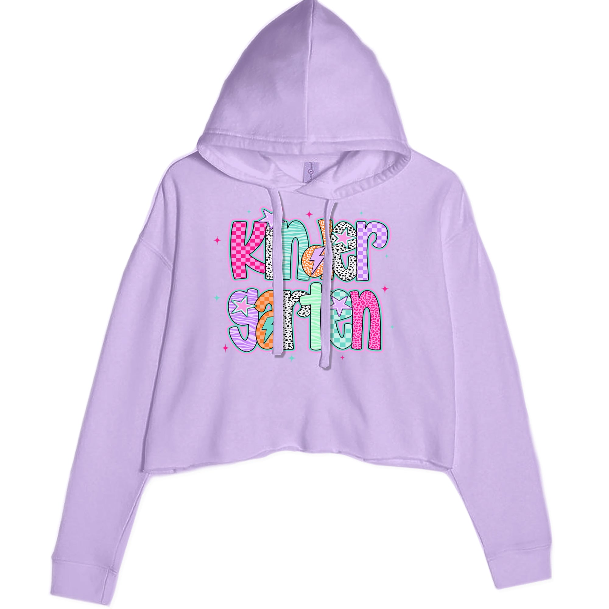 Kindergarten Cutie Colorful Back to School Cropped Hoodie Sweatshirt Lavender