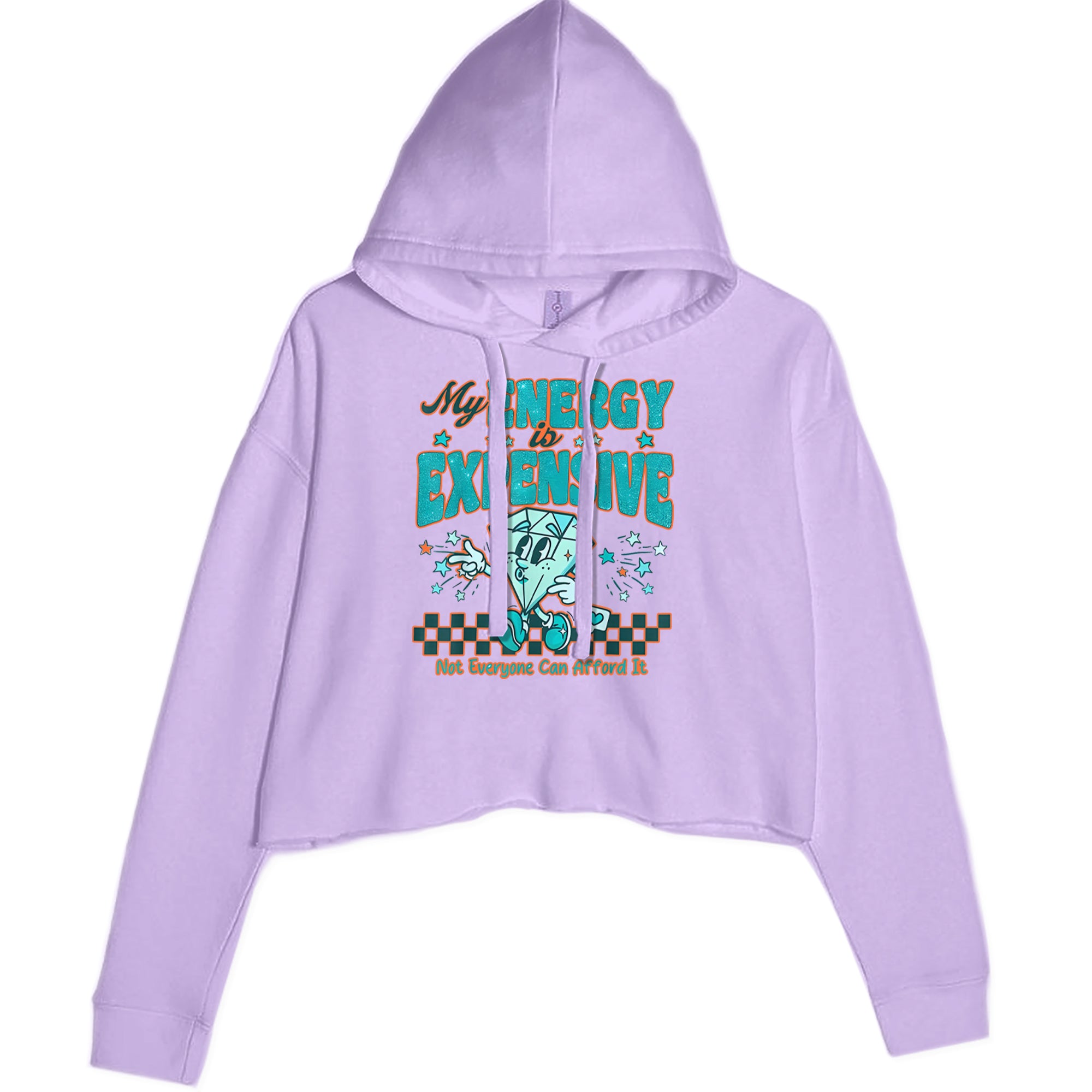 Diamond My Energy Is Expensive Cropped Hoodie Sweatshirt Lavender