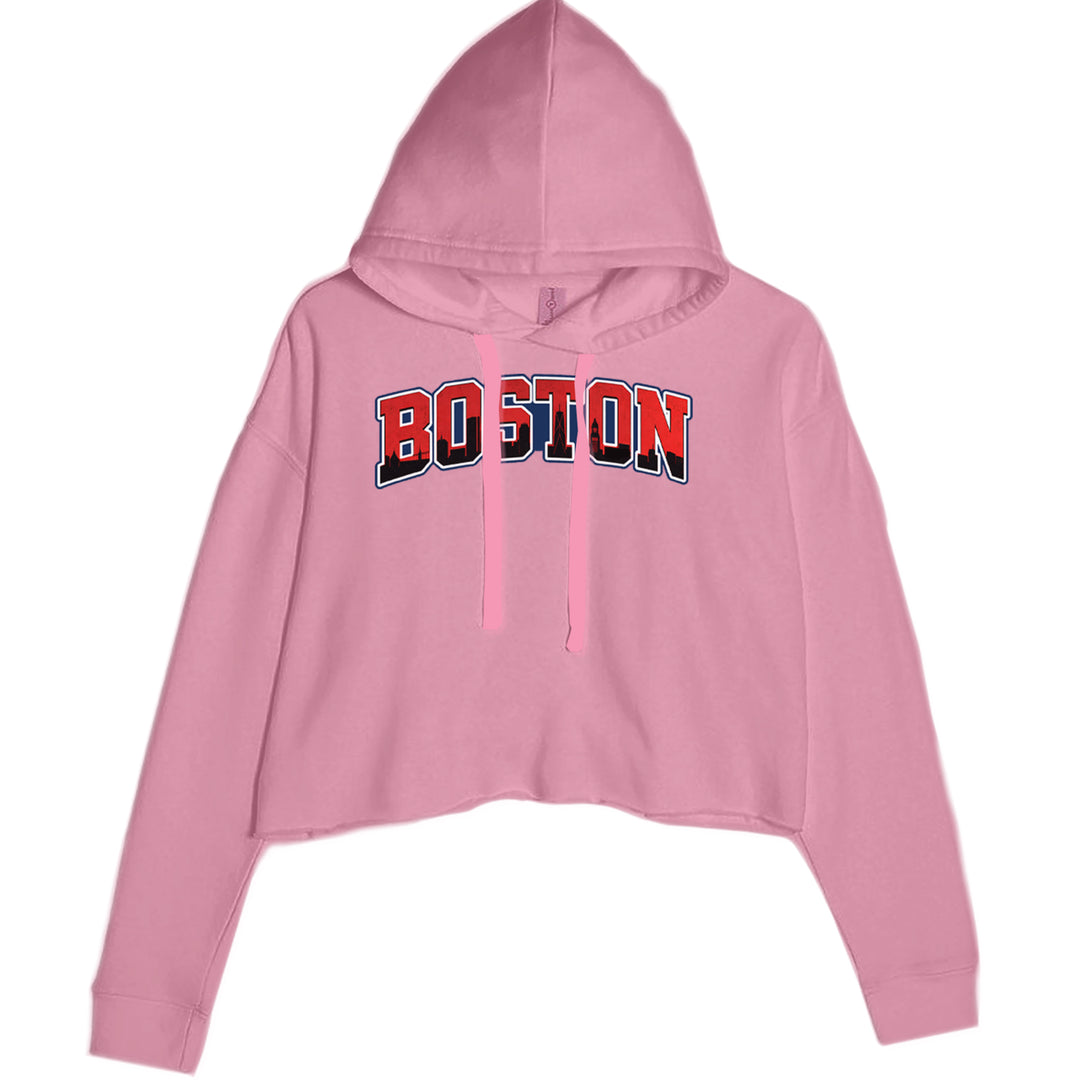 Boston City Pride Skyline graphic on Women's Cropped Fleece Hoodie in Mauve