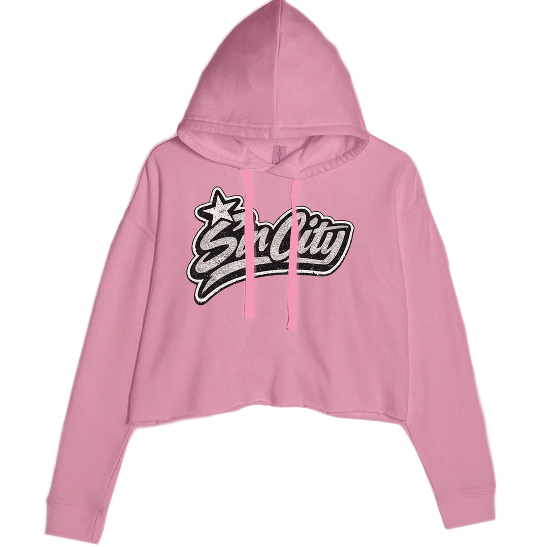 Sin City Vegas Retro Vintage Cropped Hoodie Sweatshirt Mauve