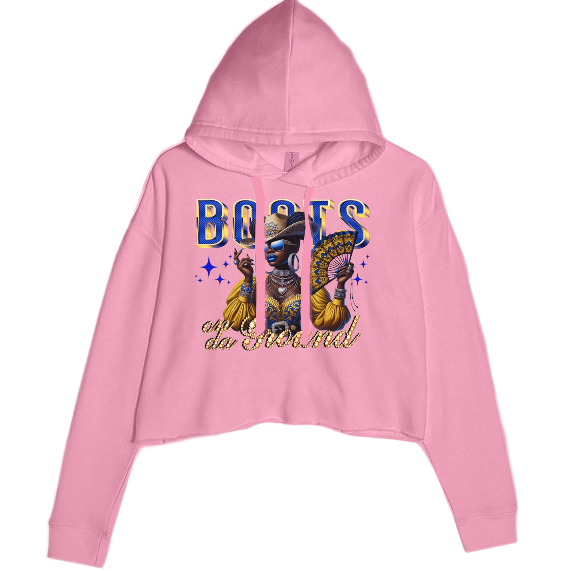 Boots On Da Ground Folding Fan Cropped Hoodie Sweatshirt Mauve