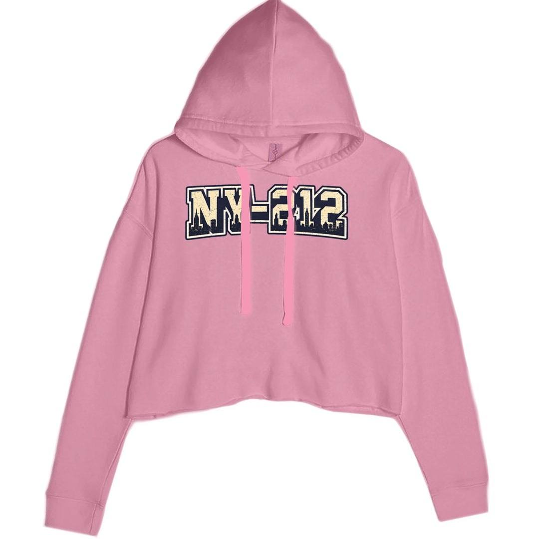 New York City 212 Area Code Skyline  Cropped Hoodie Sweatshirt Mauve