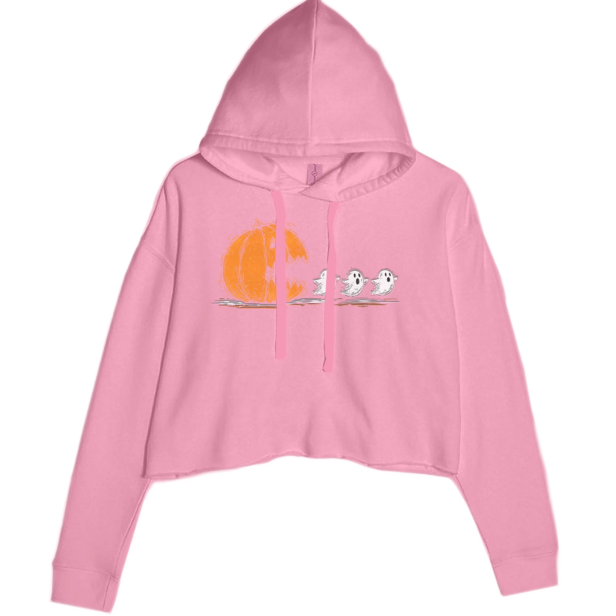 Pumpkin Pacman Chasing Ghosts Halloween Cropped Hoodie Sweatshirt Mauve