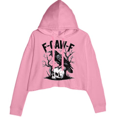 F-Caw-F Crow On Skull F-ck Off Gothic Cropped Hoodie Sweatshirt Mauve