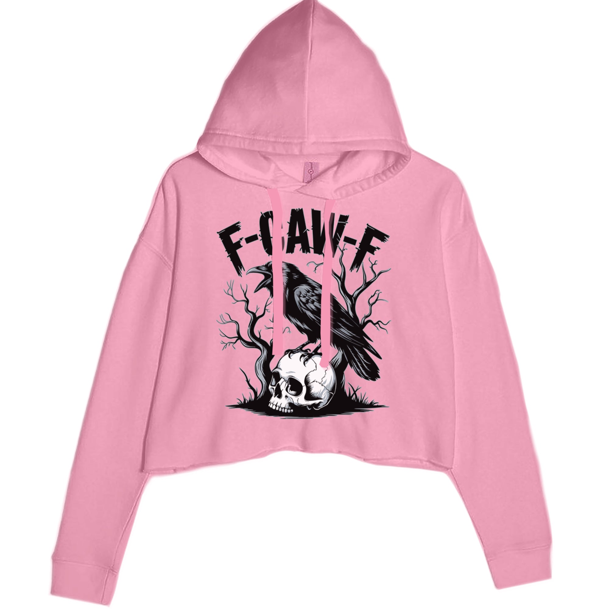 F-Caw-F Crow On Skull F-ck Off Gothic Cropped Hoodie Sweatshirt Mauve