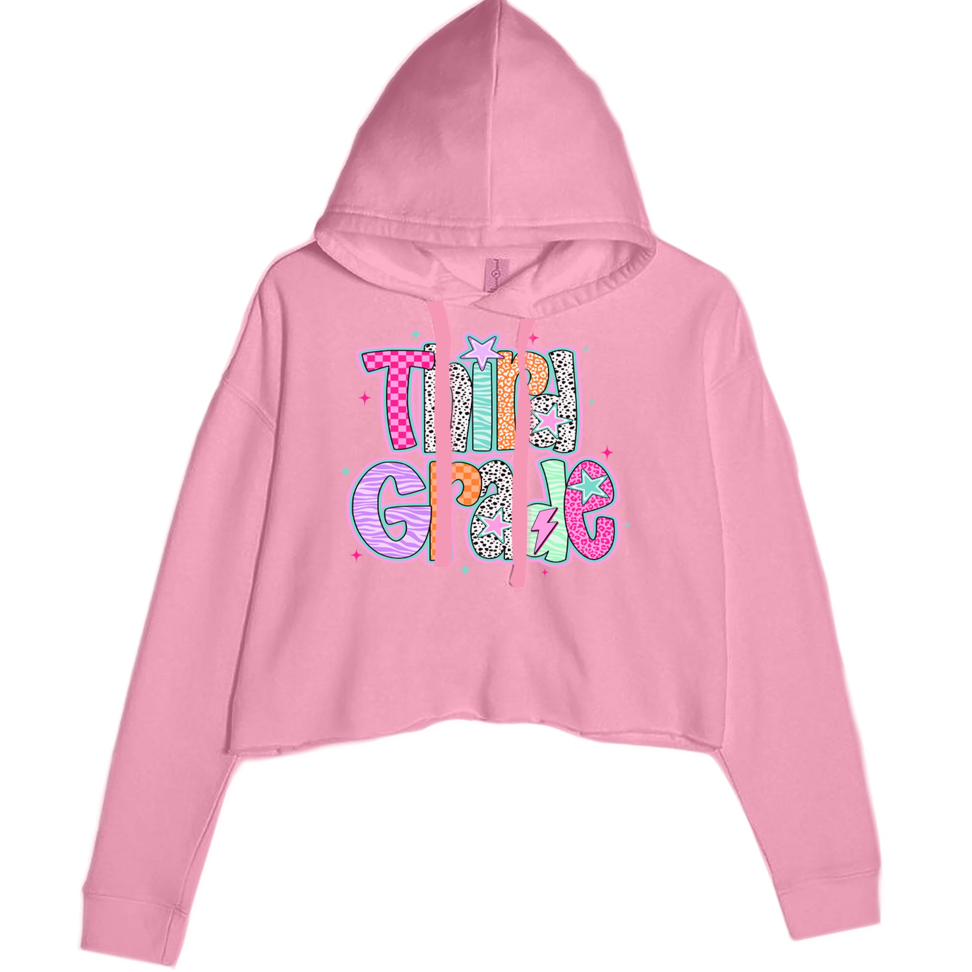 Third Grade Thunder Colorful Back to School Cropped Hoodie Sweatshirt Mauve