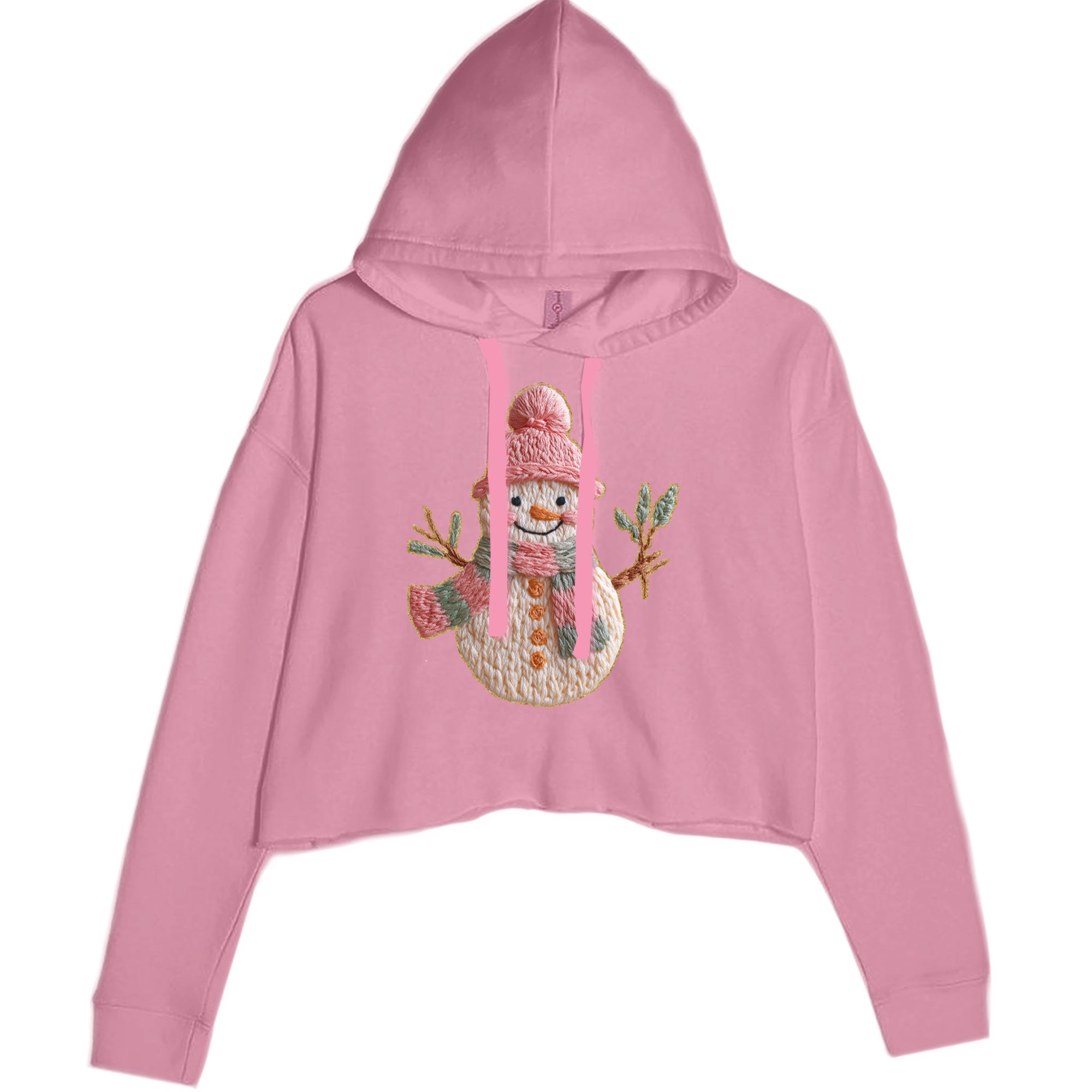 Vintage Snowman Embroidery Art Soft Cottagecore Cropped Hoodie Sweatshirt Mauve