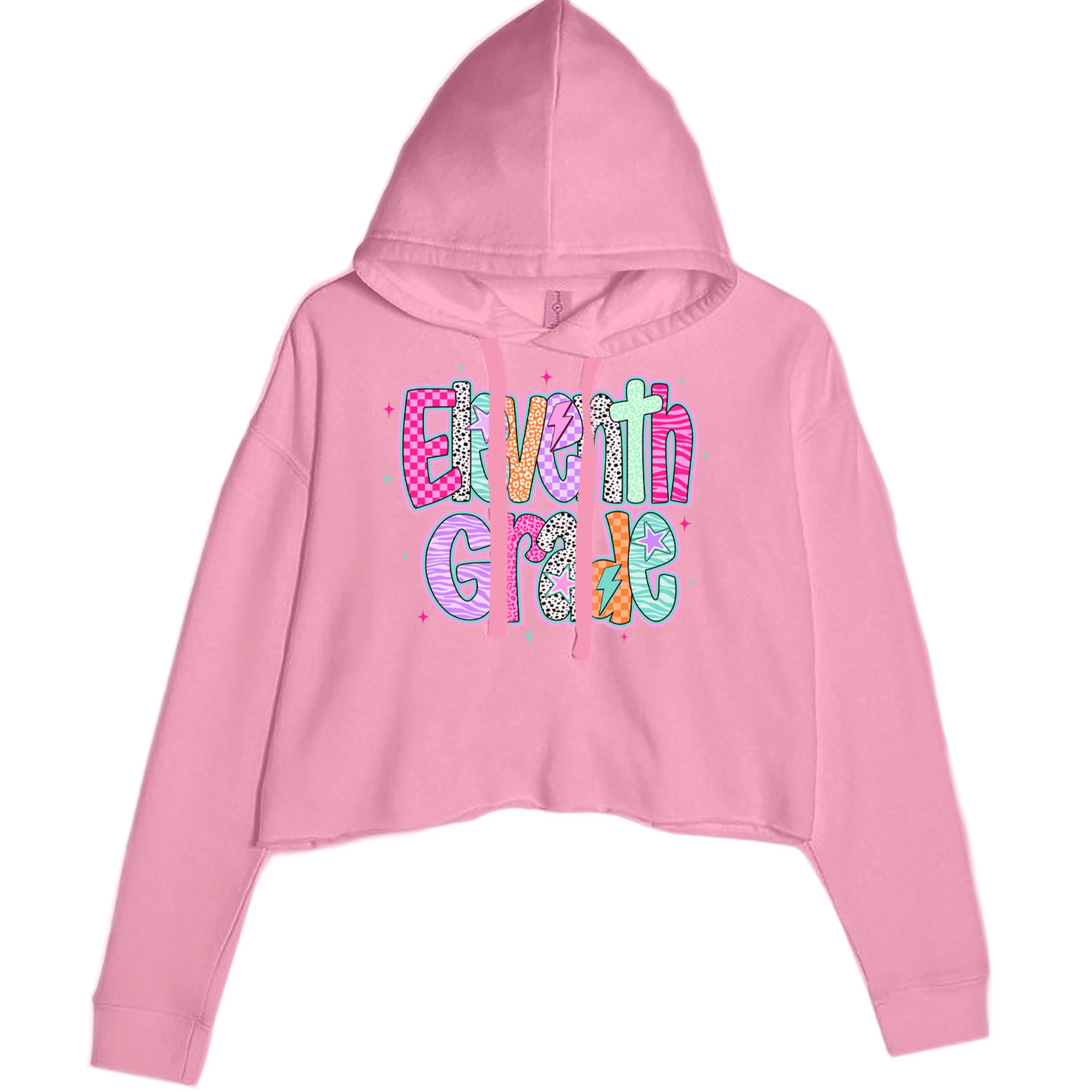Eleventh Grade Extra Colorful Back to School Cropped Hoodie Sweatshirt Mauve