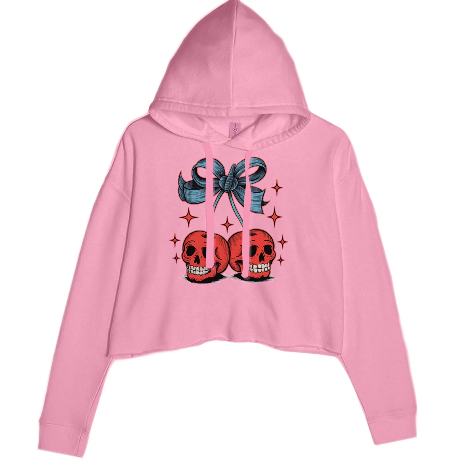 Cherry Skulls Retro Tattoo Cropped Hoodie Sweatshirt Mauve