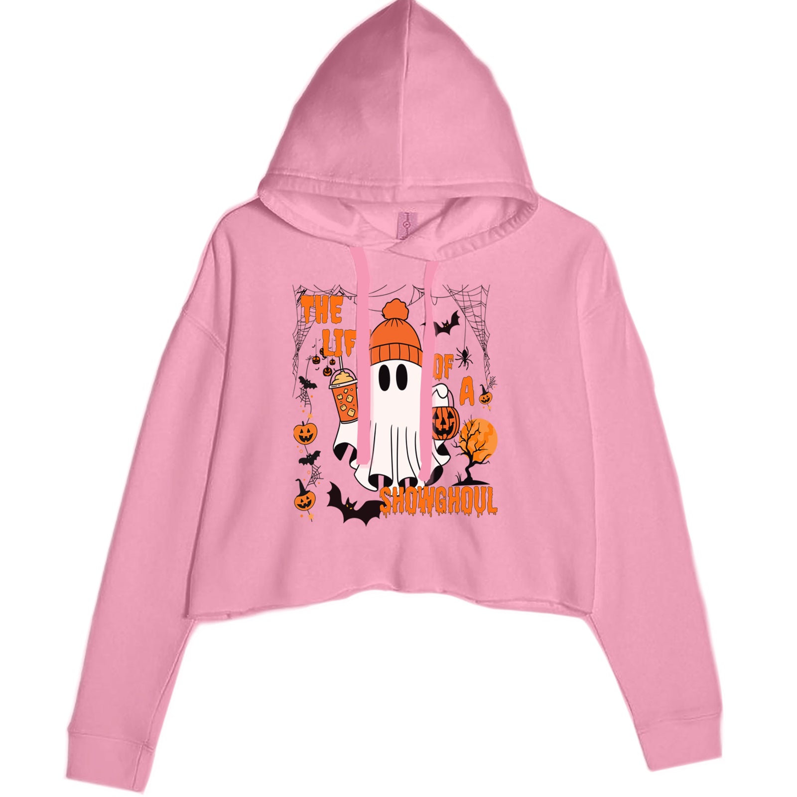 Life of a Showghoul Halloween Showgirl Vibes Cropped Hoodie Sweatshirt Lavender