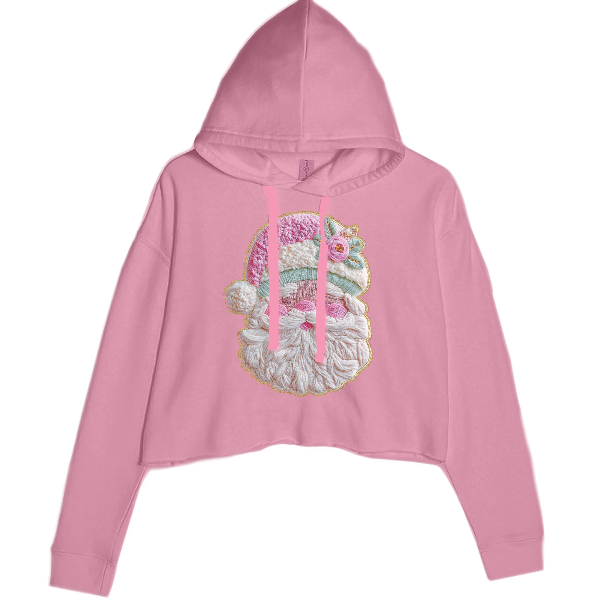 Vintage Santa Embroidery Art Soft Cottagecore Cropped Hoodie Sweatshirt Mauve