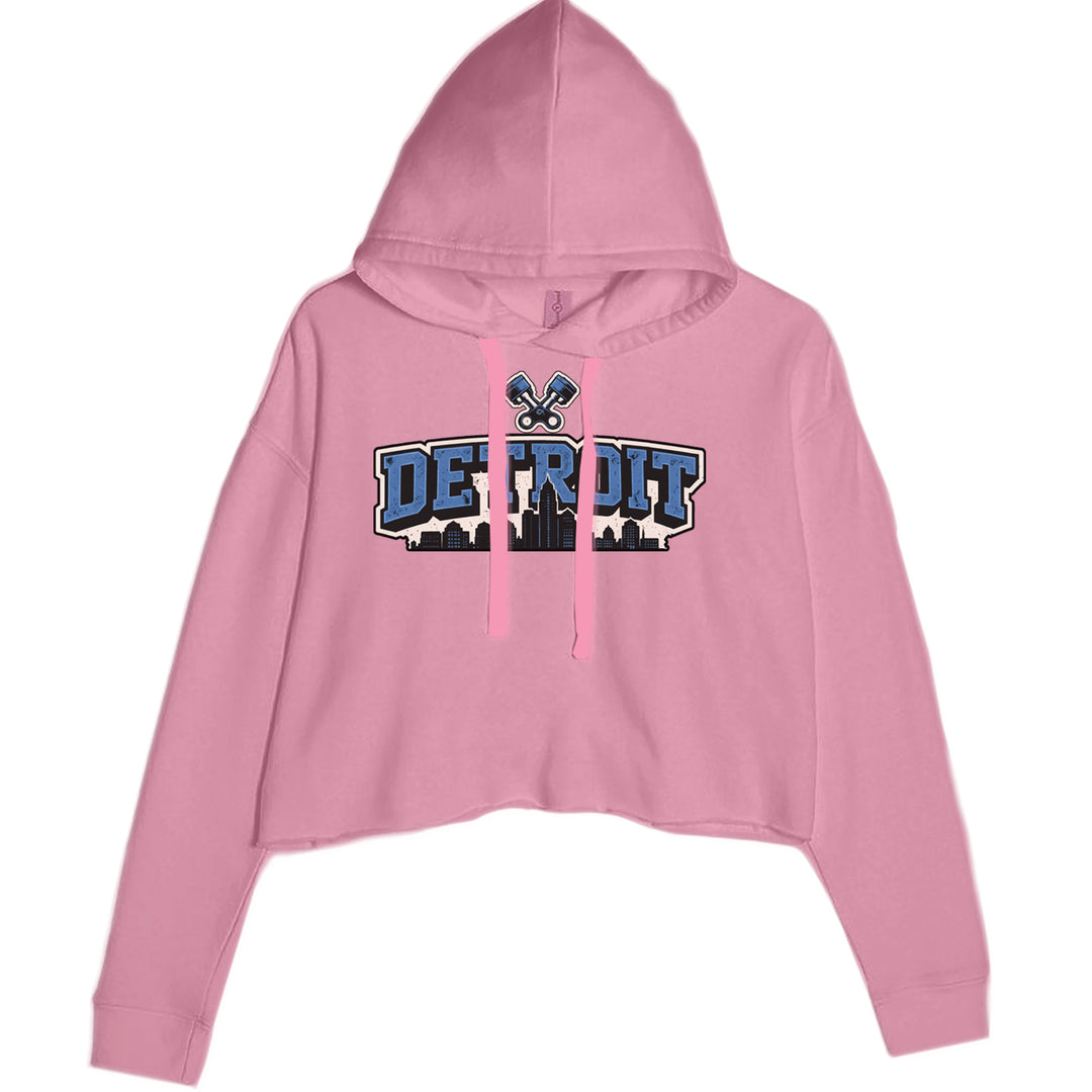 Detroit Motor City Retro Piston Cropped Hoodie Sweatshirt Mauve