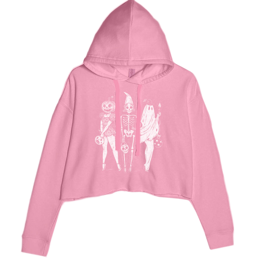 Vintage Spooky Squad Pinup Halloween Design Cropped Hoodie Sweatshirt Mauve