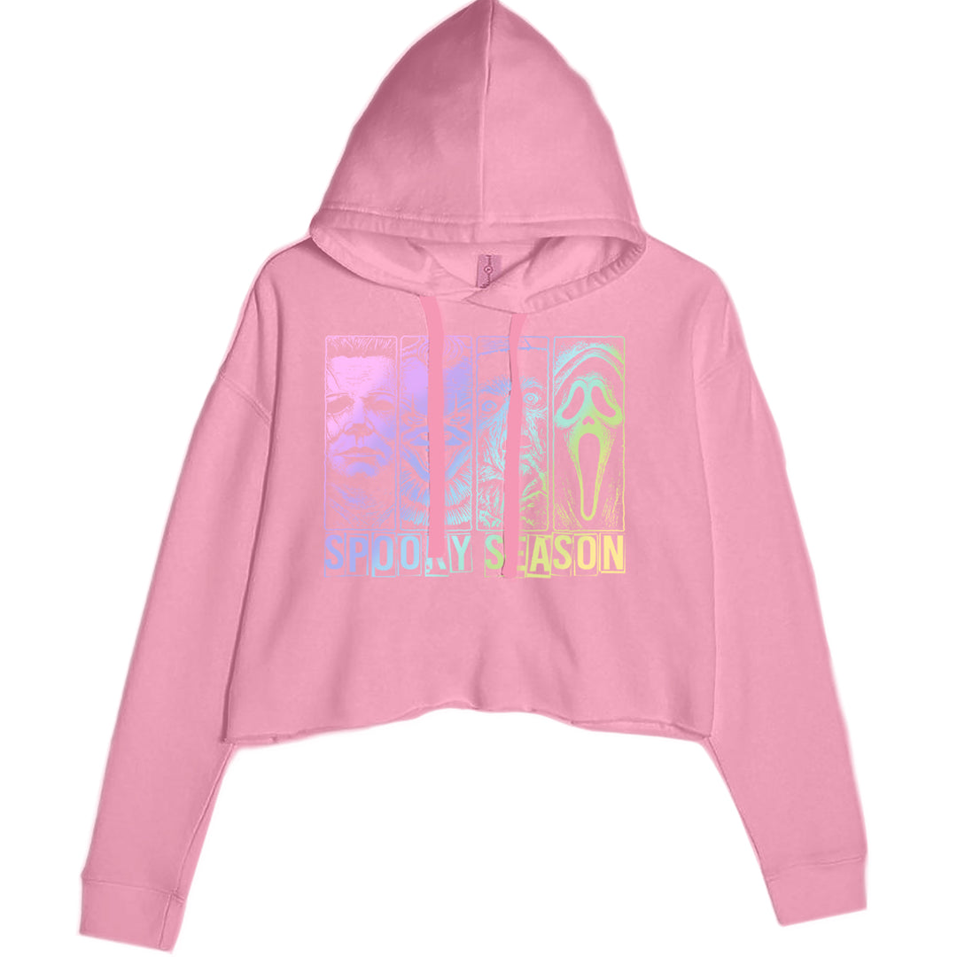 Spooky Season Horror Icons Halloween Cropped Hoodie Sweatshirt Mauve