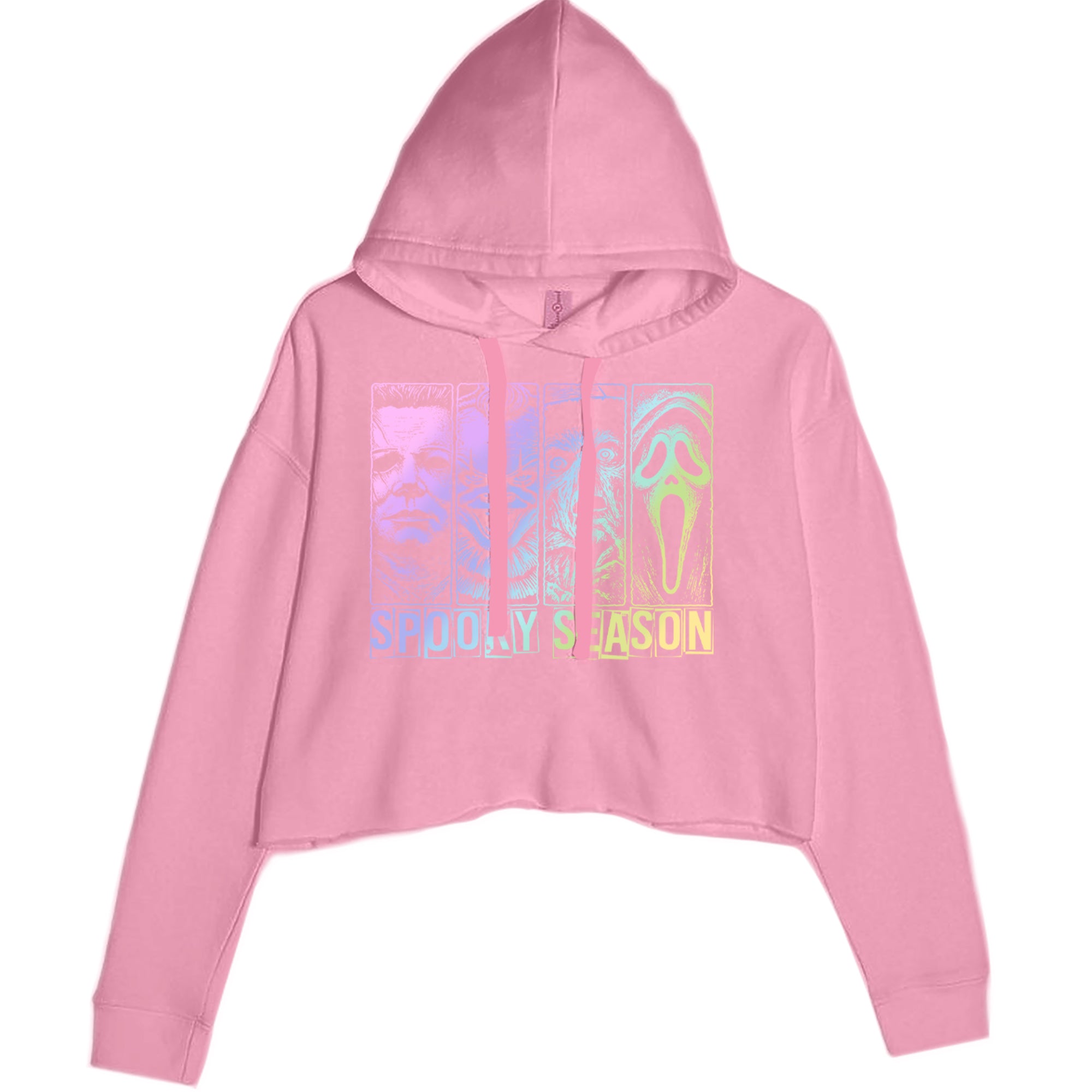 Spooky Season Horror Icons Halloween Cropped Hoodie Sweatshirt Mauve