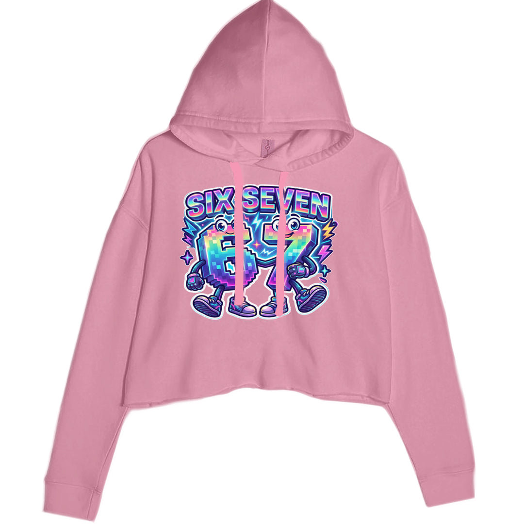 Six Seven 67 Retro Pixel Buddies Cropped Hoodie Sweatshirt Mauve