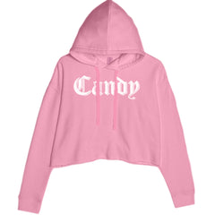 Candy Gothic Lettering Cropped Hoodie Sweatshirt Mauve