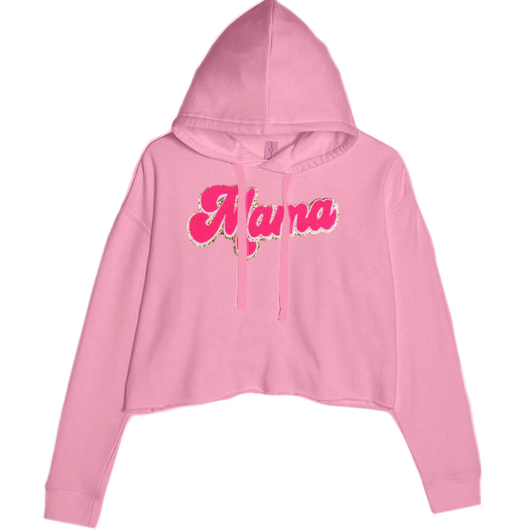 Mama Hot Pink Glitter Chenille Patch Cropped Hoodie Sweatshirt Mauve