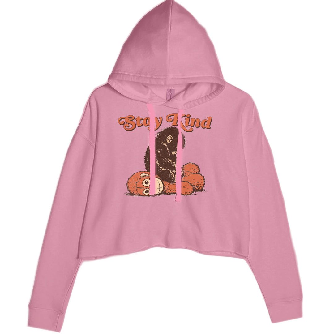 Punch Stay Kind Macaque Cropped Hoodie Sweatshirt Mauve