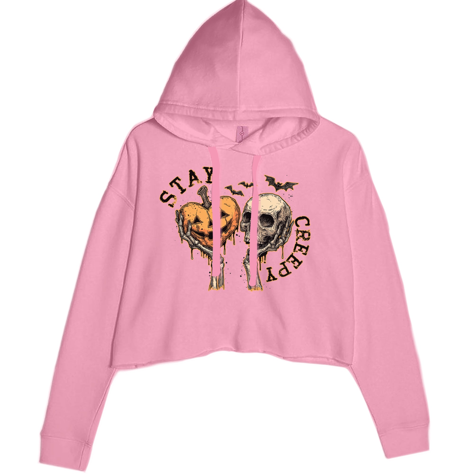 Stay Creepy Skull and Pumpkin Halloween Cropped Hoodie Sweatshirt Mauve