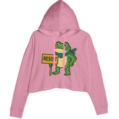 Sign Resist Meme Frog Protest Cropped Hoodie Sweatshirt Mauve