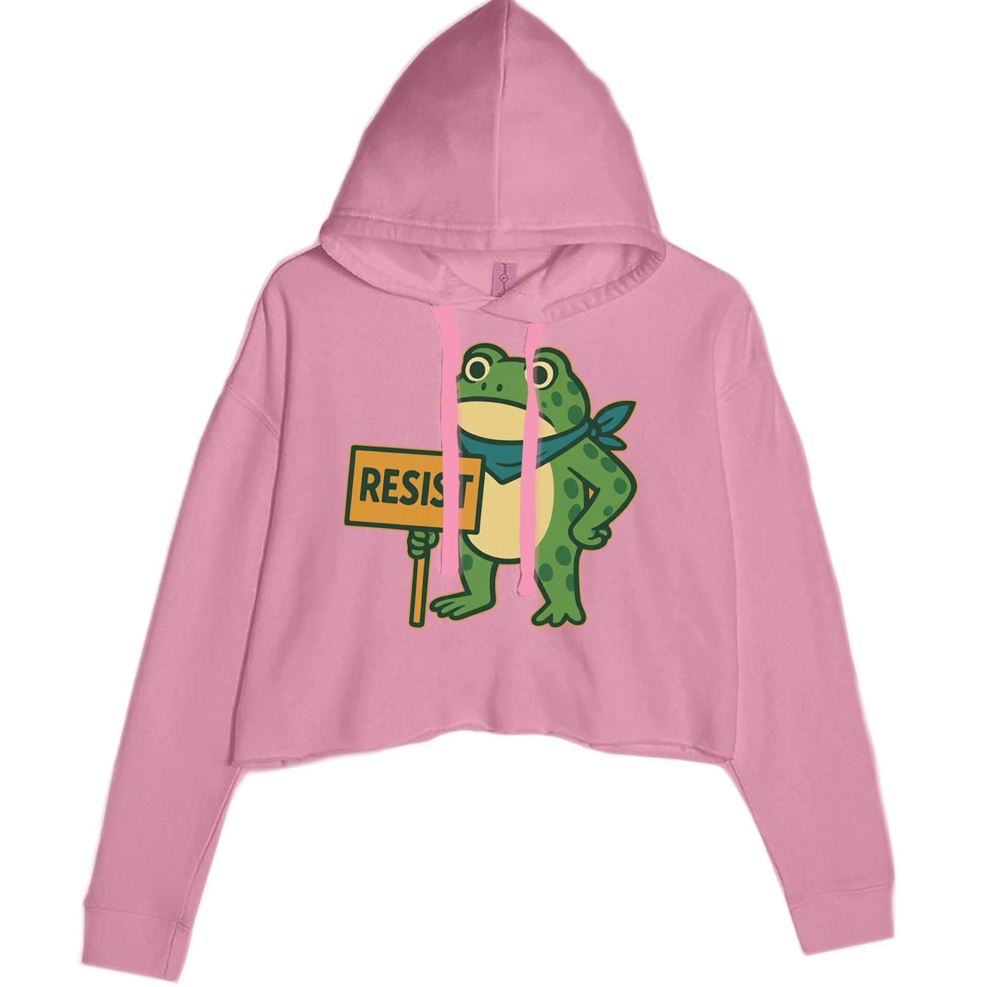 Sign Resist Meme Frog Protest Cropped Hoodie Sweatshirt Mauve