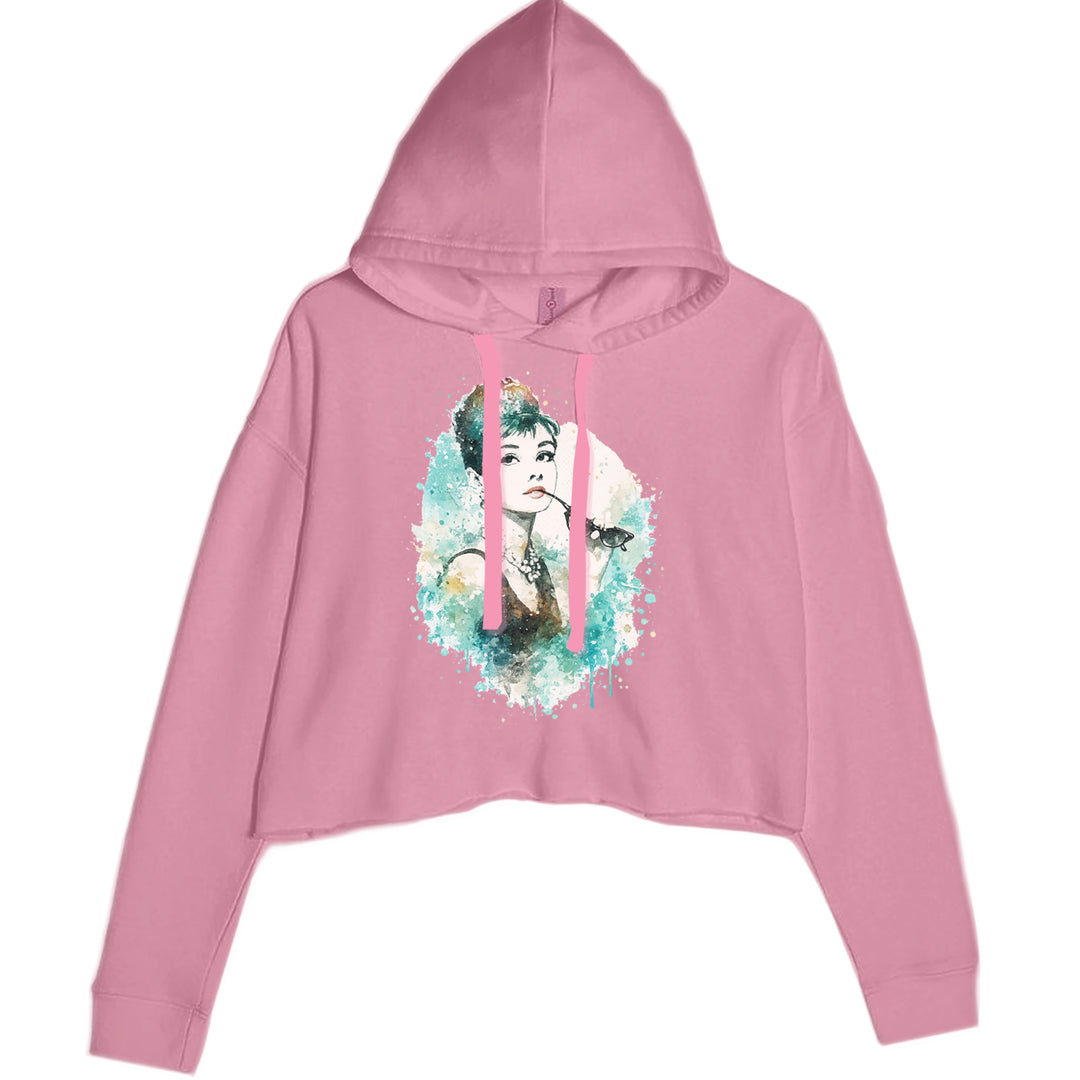 Mrs. Herpburn Iconic Watercolors Cropped Hoodie Sweatshirt Mauve