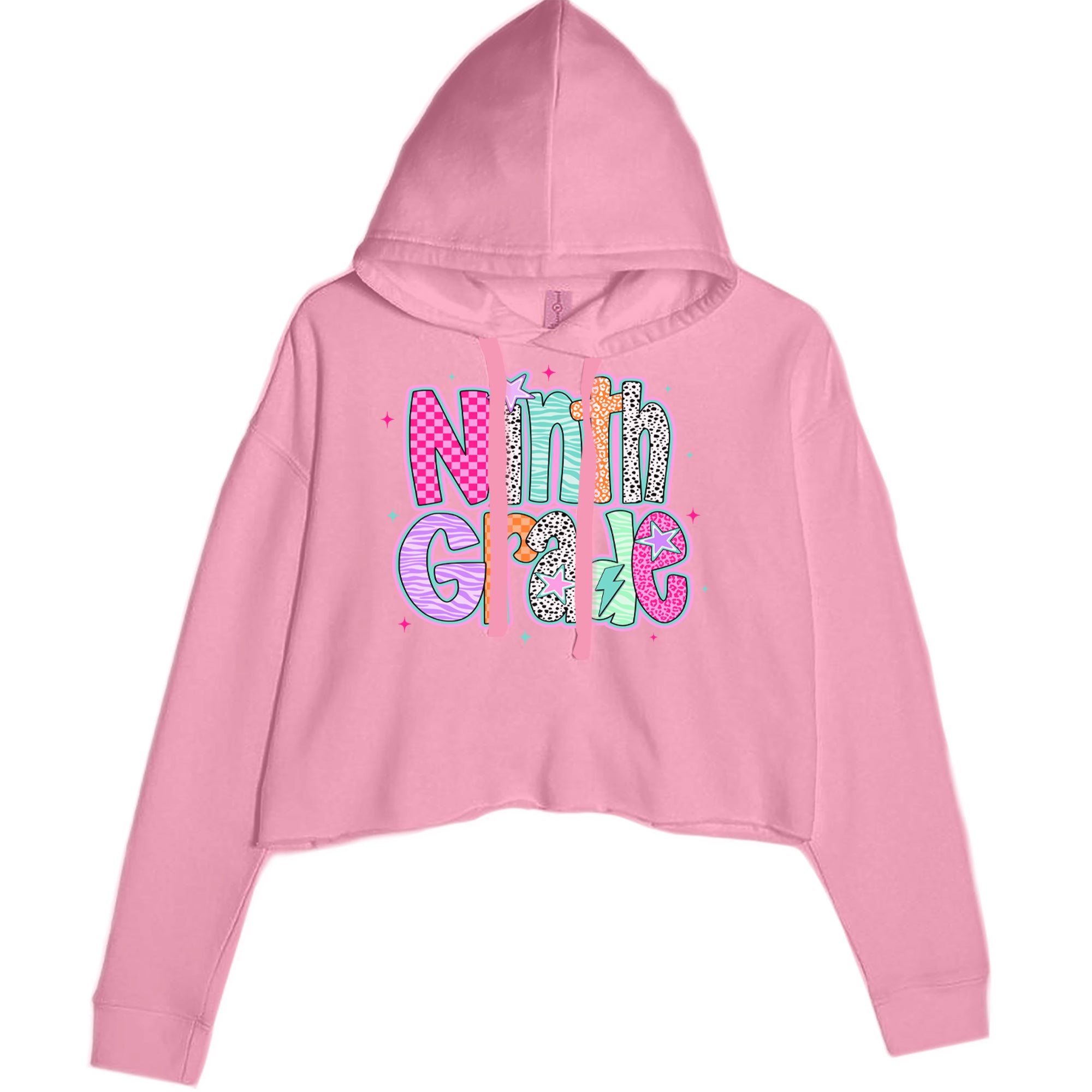 Ninth Grade Freshman Vibes Colorful Back to School Cropped Hoodie Sweatshirt Mauve