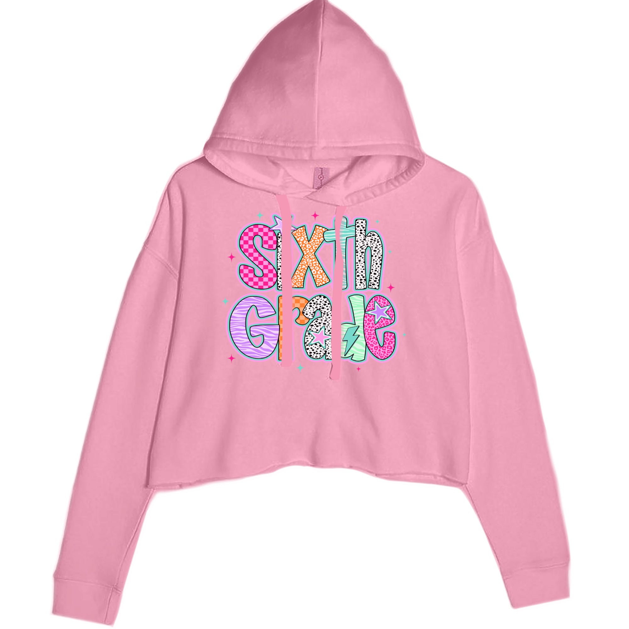 Sixth Grade Colorful Back to School Cropped Hoodie Sweatshirt Mauve