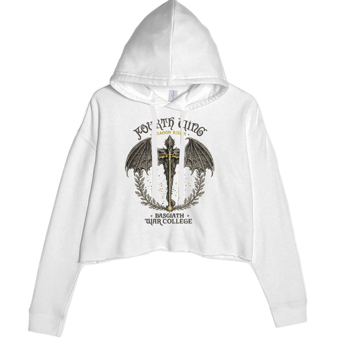 Fourth Wing Dragon Rider Vintage Basgiath War College Cropped Hoodie Sweatshirt White
