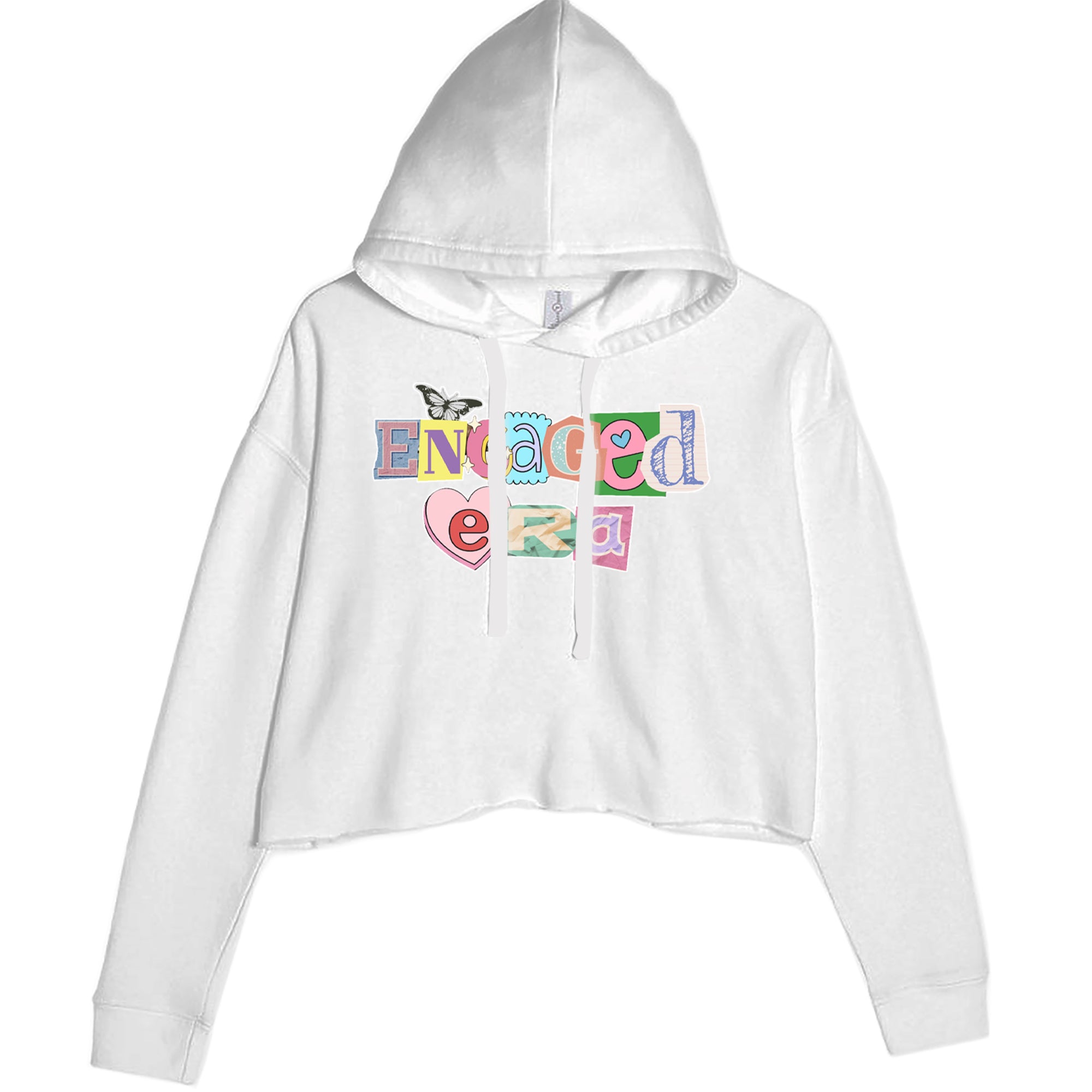 Engaged Era Aesthetic Retro Collage Design Cropped Hoodie Sweatshirt White