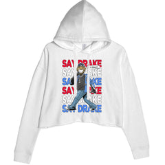 Say Drake Smiling Meme Mustard Cropped Hoodie Sweatshirt White