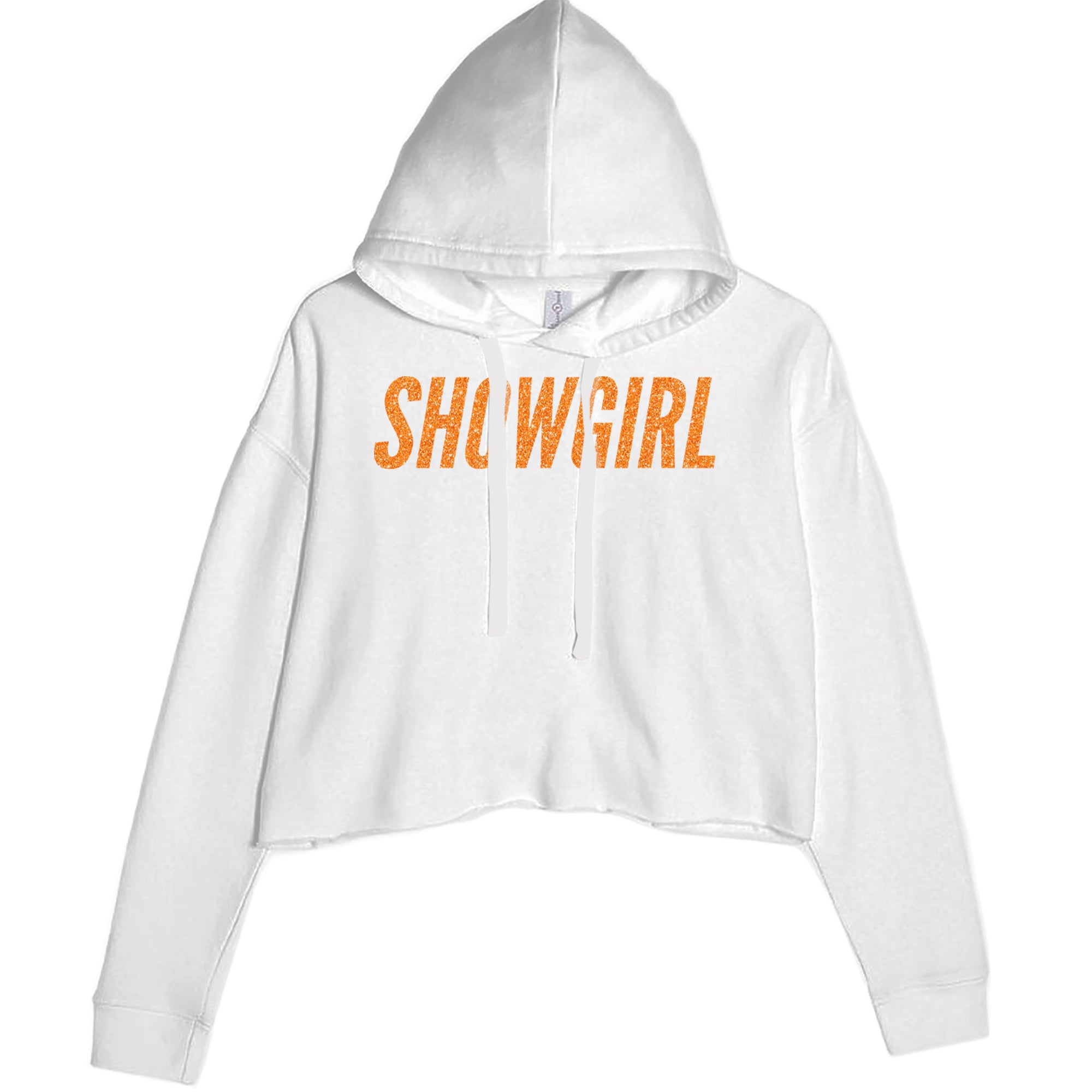 Showgirl Orange Glitter Cropped Hoodie Sweatshirt White