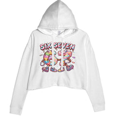 67 Candy Swirl Meme Cropped Hoodie Sweatshirt White