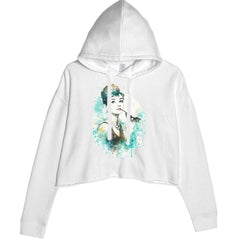 Mrs. Herpburn Iconic Watercolors Cropped Hoodie Sweatshirt White